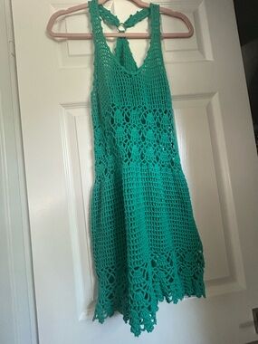 Hand Crochet Racerback cover up - Teal Green
